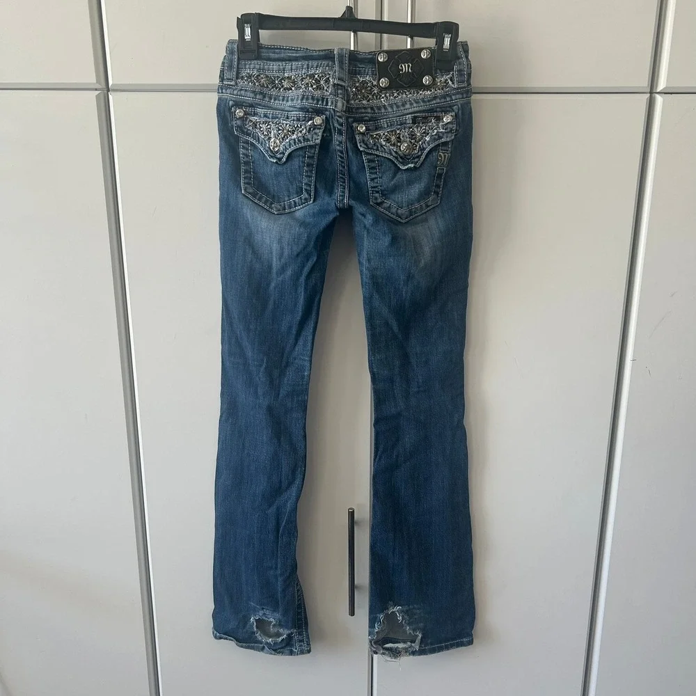 Miss Me Signature Rise Bootcut Jeans Dark Wash Embellished JP6241B Size 25